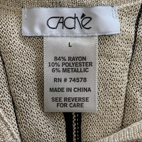 Cache Sparkly Gold Black Stripe Sweater Sleeveless Sexy Open Lattice Back - Picture 6 of 7